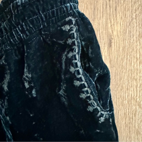 ANTHROPOLOGIE Hei Hei Wide Leg Velvet Crop Pant Culotte Green Embroidered Small - Picture 3 of 11